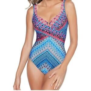 Miraclesuit Escape Underwire Blue Criss Cross One Piece Swimsuit Size 12 NEW